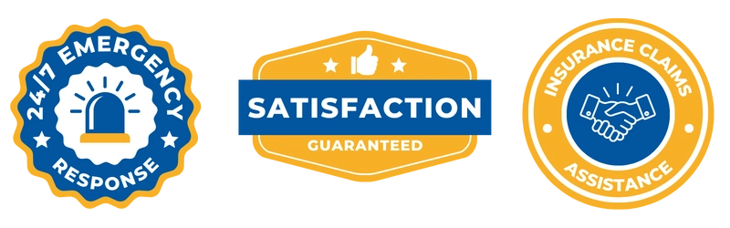 Best Option Restoration trust badges: 24/7 Emergency Response, Satisfaction Guaranteed, and Insurance Claims Assistance